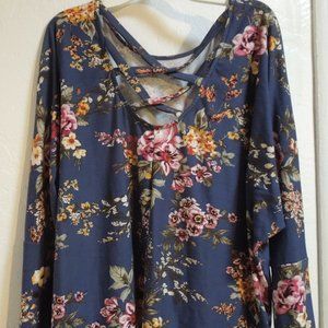 Blue Floral Juniors' IZ Byer Long Sleeve Top